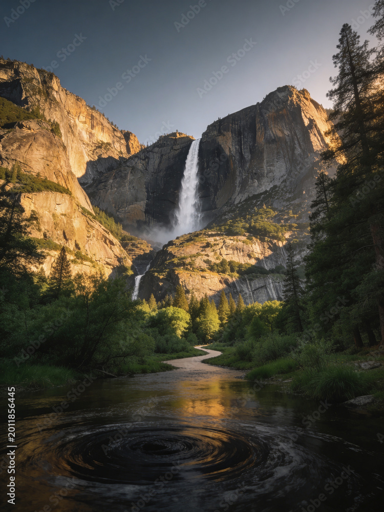 Obraz premium Majestic Granite Peaks and Rushing River Surge