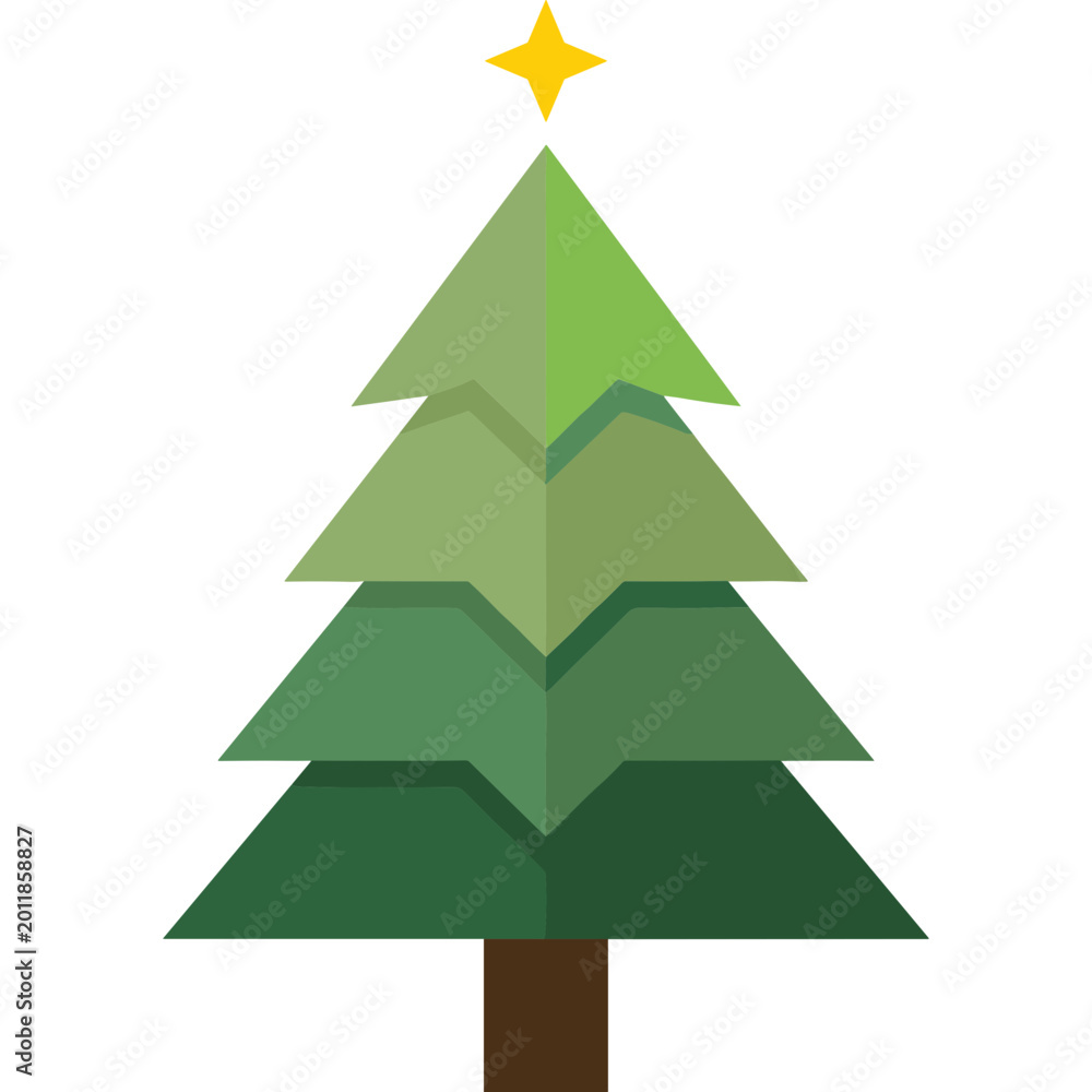 Obraz premium A stylized illustration of a green Christmas tree with a star on top