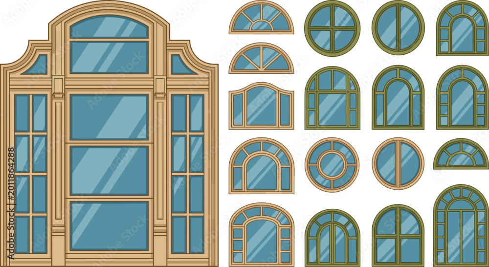 Obraz premium Elegant Window Design Set with Various Shapes and Frames for Architectural and Interior Design Projects