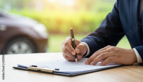 Signing important business documents office setting professional action bright environment close-up view corporate concept for effective transactions