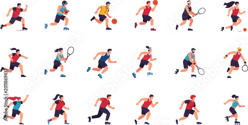 Tennis players in dynamic action poses Vector