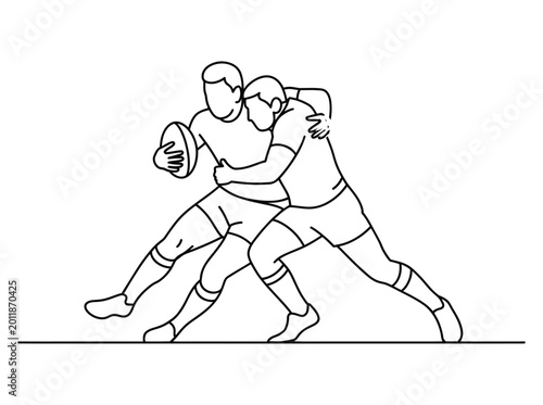 Canvas Print Two rugby players tackling and fighting for the ball in a competitive match  spo