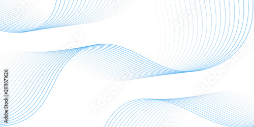 Abstract image of blue lines on transparent white background, technology and futuristic blue wave curve banner.