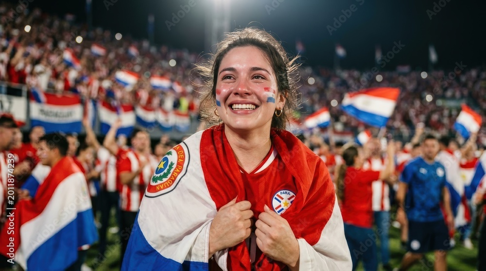 Fototapeta premium Paraguayan football fan celebrating at stadium