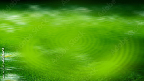 Schilderij op canvas Green- yellow-white abstract Water Ripples, Circular Waves, Liquid Texture glassy background
