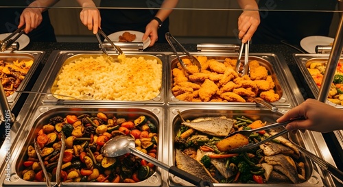 Variety of food at a buffet restaurant