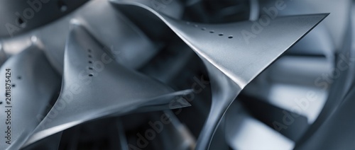 Close up of curved metal fan blades