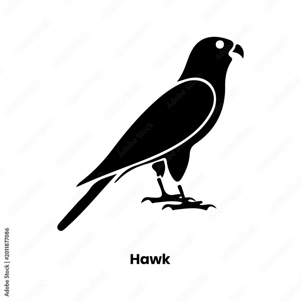 Fototapeta premium Black hawk bird flying silhouette vector icon isolated on transparent background, Vector