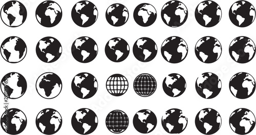 Cuadro en lienzo Black and white globe icons set.