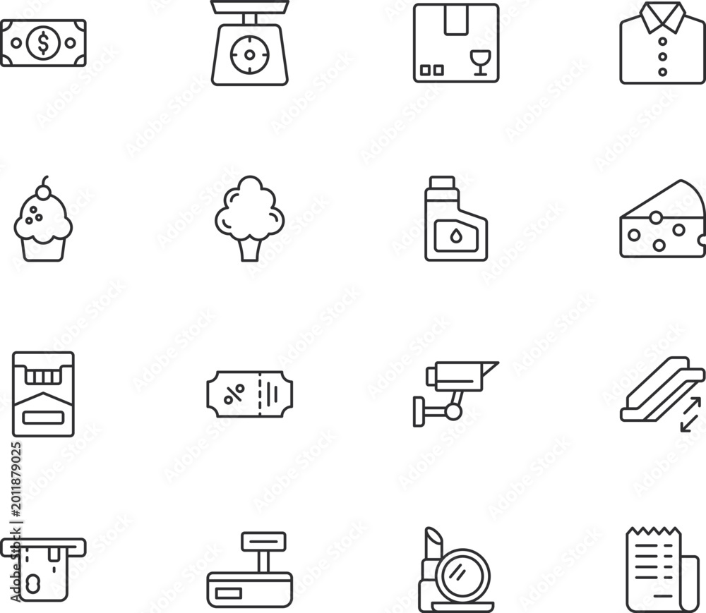 Fototapeta premium Set of retail icons with transparent background for commerce and finance design