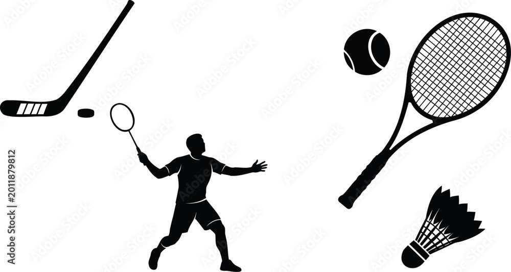 Naklejka premium Ball sports and racket games vector silhouette illustration.