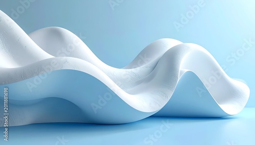 Abstract smooth white wavy shape on pale blue backdrop