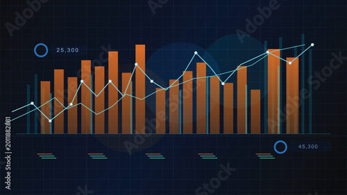 Quadro su tela Dynamic digital business analytics graph showcasing financial growth trends and