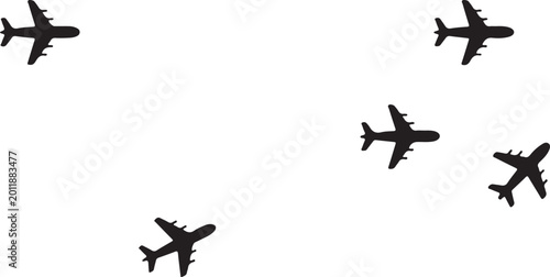A constellation of airplanes in flight, creating a sense of movement and global connectivity, symbolizing travel and exploration