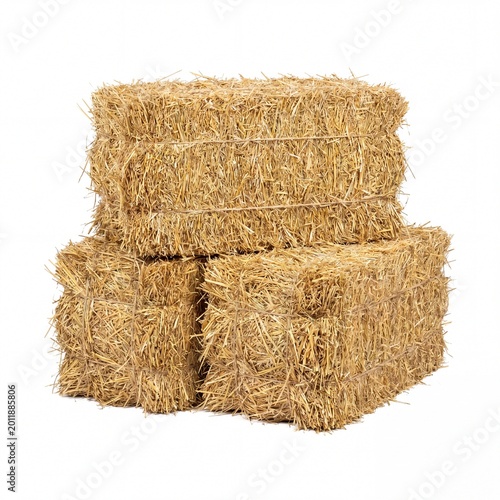 Fototapeta stack of hay bales on white background