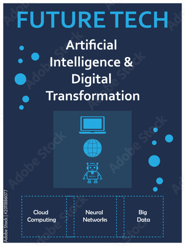 Abstract Modern Technology Background with AI Concept and Digital Data Illustration. A clean and professional vector illustration of a modern workspace focusing on artificial intelligence.