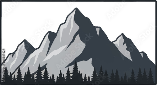 Mountain Range with Pine Trees Nature Vector Clipart