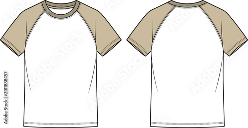 Foto Professional Raglan T-Shirt Technical Sketch with Front and Back Views in White