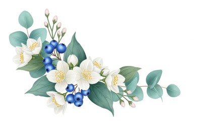 Floral corner arrangement with eucalyptus and berries isolated on white background isolated on transparent background