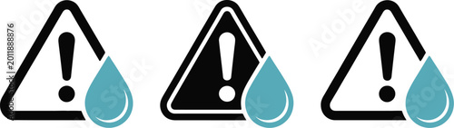 Cuadro en lienzo Water warning icon set, vector illustration of caution symbols for polluted water flood danger and safety alert systems in minimalist flat style