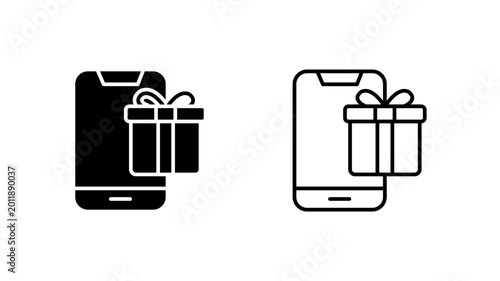 Mobile gift glyph outline icon. Digital present on phone. Used for e-gift and online shopping. Technology and retail.
