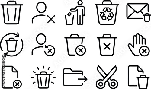 Fotografía Set of black trash can and delete interface icons for web design