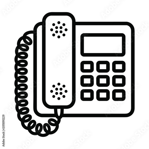 Line icon of a landline telephone with a coiled cord