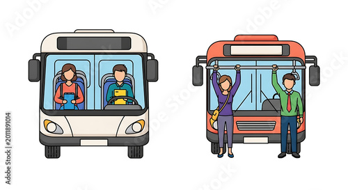 Cartoon of two families traveling in a vintage car and a pickup truck family