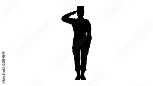 Obraz na plátně Female Soldier Saluting Silhouette Icon