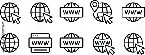 Canvastavla WWW, Website WWW icon set, vector isolated symbols on transparent background for web navigation apps and digital interface design