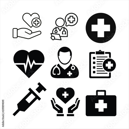 Modern Medical and Healthcare Icon Set featuring Flat Vector Symbols for Professional Hospital Clinic and Wellness Branding