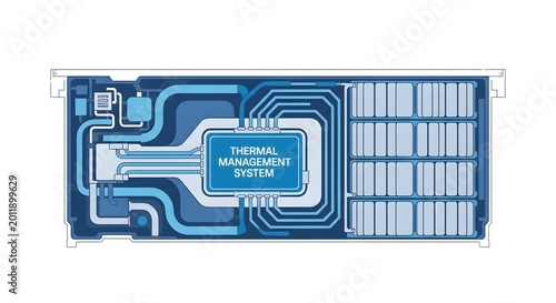 Battery thermal management system schematic isolated on white background