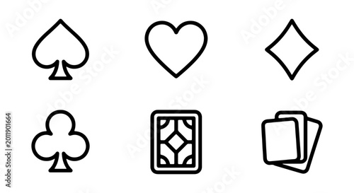 Bild auf Leinwand Playing Card Suits Icons, Diamond, Heart, Spade, Club Symbols, Vector Graphics S