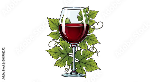 Red wine in a glass surrounded by autumn leaves on a wooden table