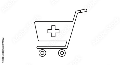 Simple line of a white delivery truck with a cross symbol on the side