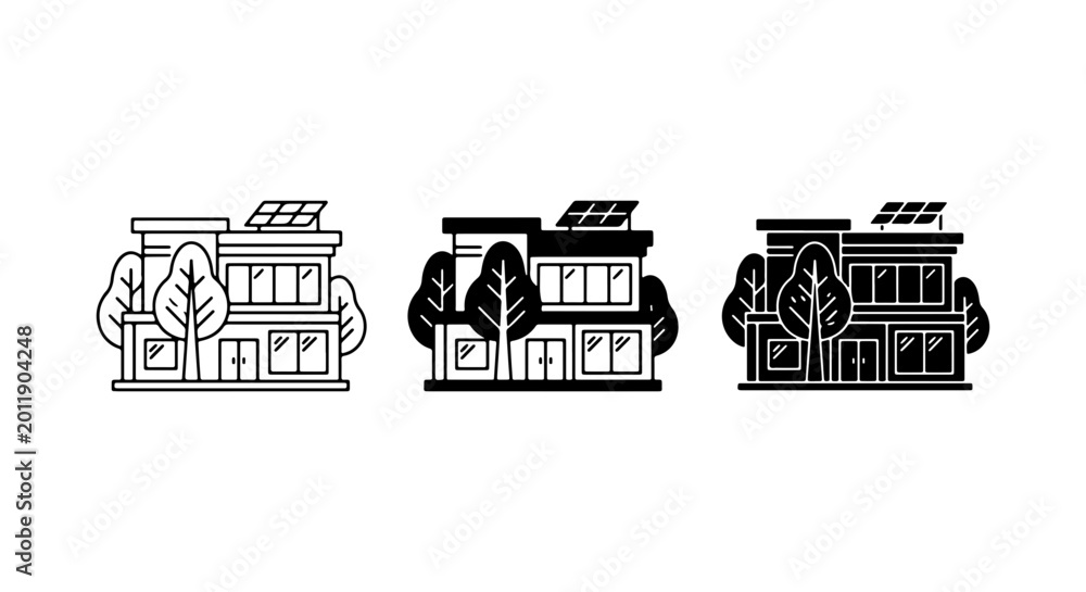 Naklejka premium House Icon Set Black And White Vector Design