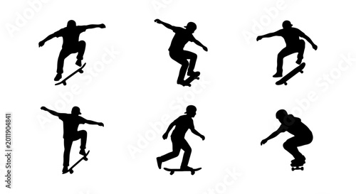 Photos Dynamic Skateboarder Silhouettes, Action Sports Vector Collection, Extreme Skate