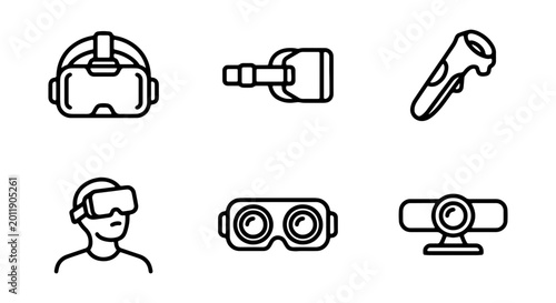 Virtual reality icon set, VR headset line icons, gaming equipment vector collection