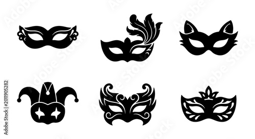 Fotografía Elegant masquerade masks vector set, decorative carnival party masks, Venetian c