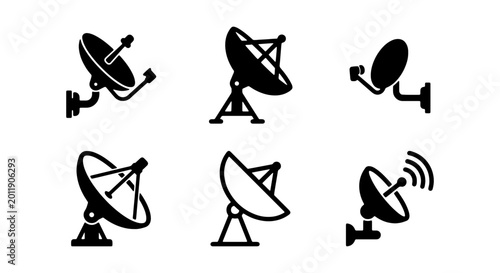 Tableau sur toile Satellite dish icon set, parabolic antenna vector collection, telecommunication