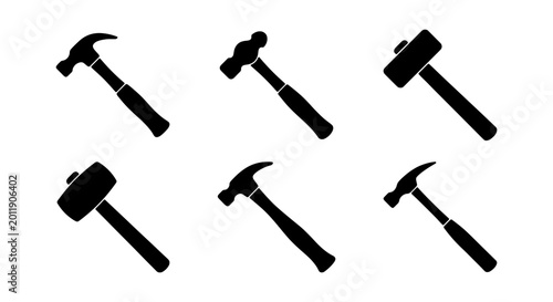 Cuadro en lienzo Black hammer icons, silhouette tools, construction symbols, vector graphics