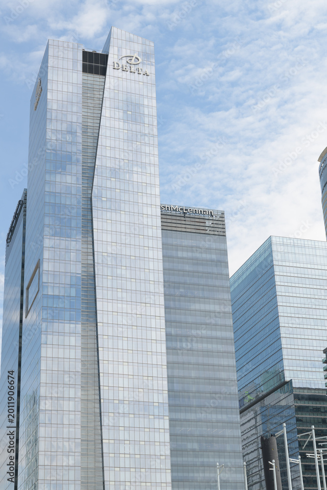 Obraz premium west elevation of Southcore Financial Centre (SFC) or Delta Hotel, designed by Page + Steele, IBI Group Architects, at 75 Lower Simcoe St, Toronto