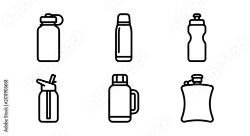 Schilderij op canvas Hydration bottle vector icon set, essential water bottle collection, reusable dr