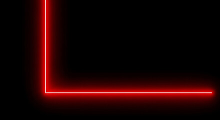 Glowing neon red l-shaped corner line on black background with abstract background electricity luminous technology