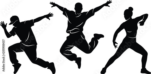 Bild auf Leinwand Set of Street Dance Silhouette Icons Featuring Breakdancer Hip Hop Artist and Mo