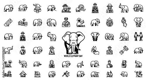 Photography World Elephant Day Icons: Safari, Wildlife, Conservation, and Zoo Themes