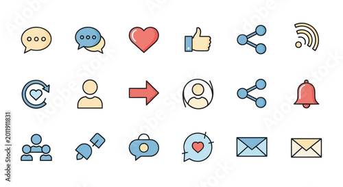 Schilderij op canvas Collection of social media icons and symbols for digital communication