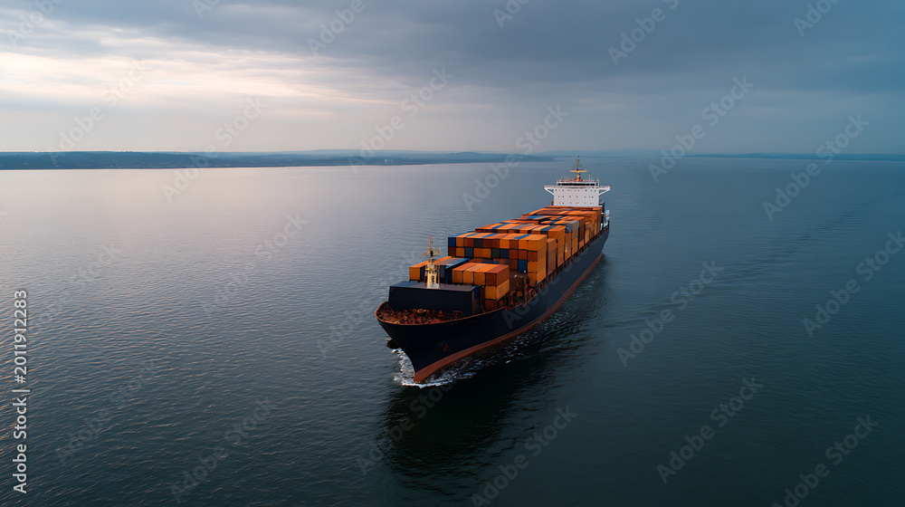 Obraz premium Massive cargo ship transport global freight across vast ocean waters, symbolizing international trade, economy, logistics, and supply chain