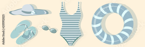 Fotografía Hand Drawn Retro Summer Pattern with Swimwear Seamless retro style pattern featuring swimwear and beach accessories