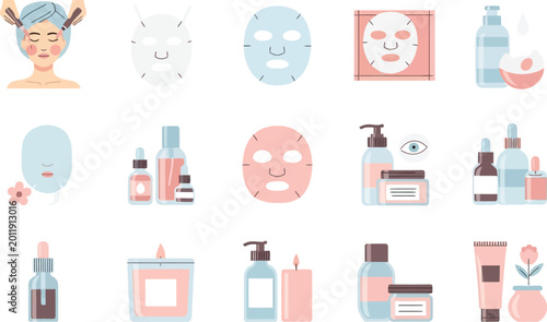 Flat design skincare and beauty products set Vector